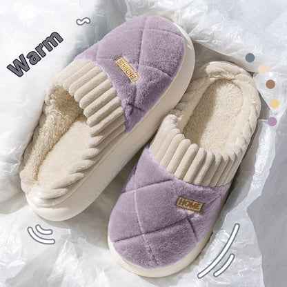 women's Rhombic Sewing Plush Slippers Winter Warm Non-slip House Shoes For Women Bedroom Floor Home Slipper Couple