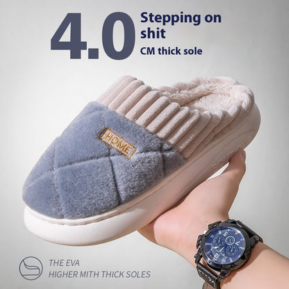 women's Rhombic Sewing Plush Slippers Winter Warm Non-slip House Shoes For Women Bedroom Floor Home Slipper Couple