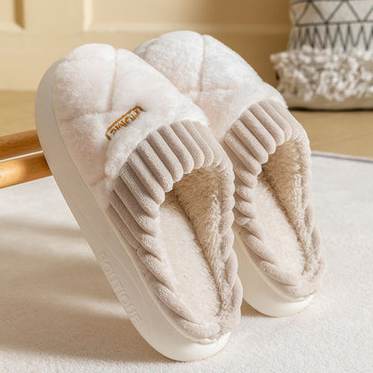 women's Rhombic Sewing Plush Slippers Winter Warm Non-slip House Shoes For Women Bedroom Floor Home Slipper Couple