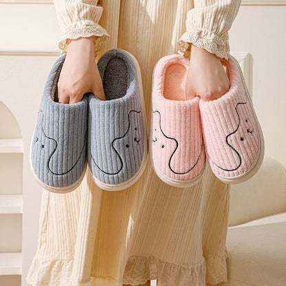 Striped Cat Slippers Indoor Couple Non-slip Floor Bedroom Slipper Winter Warm Plush House Shoes Women Men